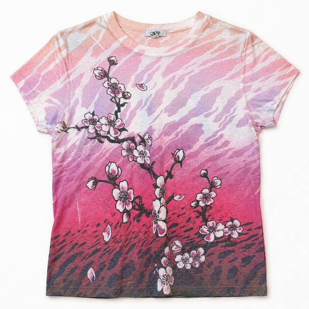 Vtg Y2K Caché Pink Purple Ombre Cherry Blossom scene bratz Animal Print Fairy M
